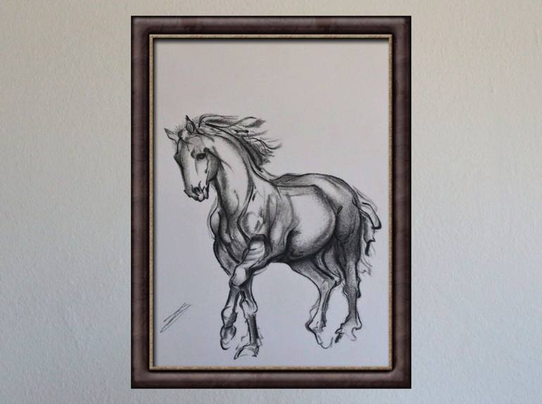 Original Black & White Horse Drawing by Antonio D'Elia