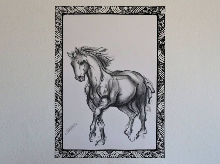 Original Black & White Horse Drawing by Antonio D'Elia