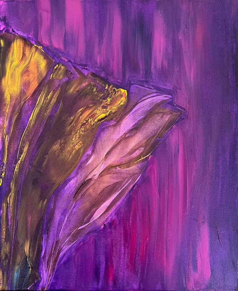 Original Floral Painting by Maksim Gorshkov | Abstract Expressionism Art on Canvas | Gentle flower in purple and gold