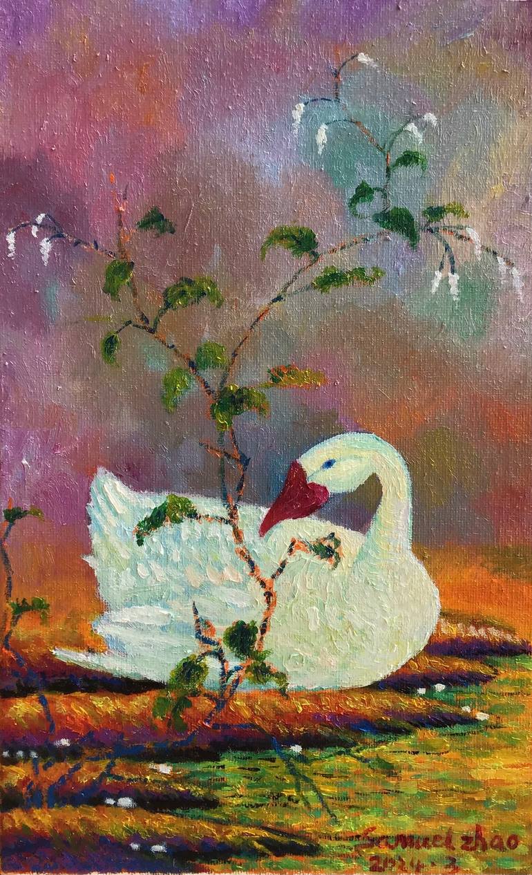 スワン White swan Painting by Samuel Zhao | Saatchi Art Czech Republic