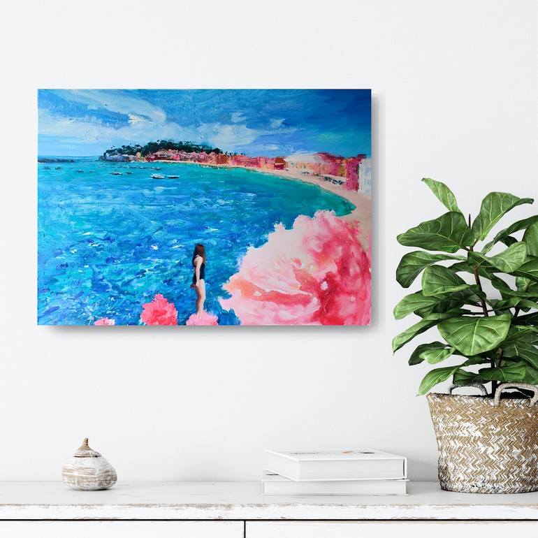 Original Romanticism Beach Painting by Monica Leonardo 