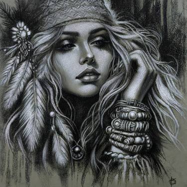 Original Black & White Women Drawings by Olga Bragina
