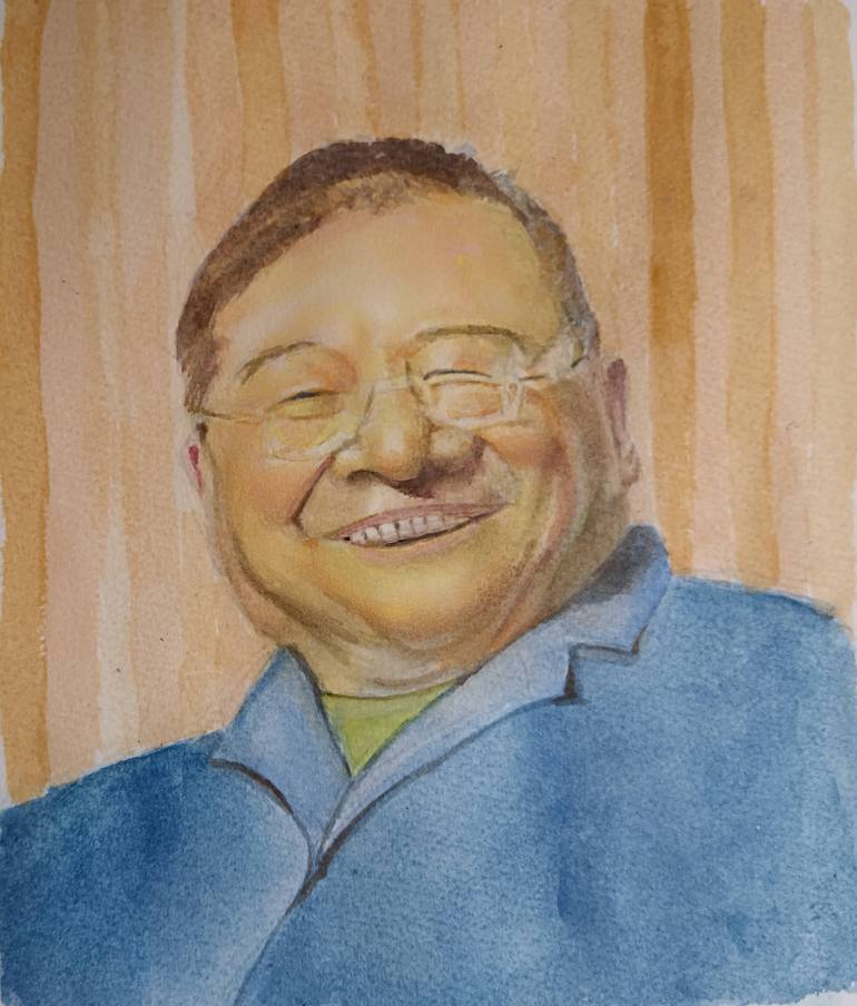Original Men Painting by Frank Ys Yu | Realism Art on Paper | The Old Man (II)