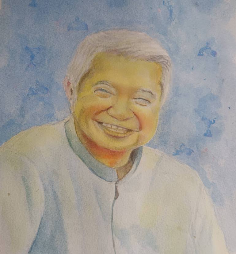 Original Men Painting by Frank Ys Yu | Realism Art on Paper | The Old Man (III)