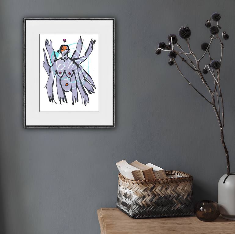 Original Abstract Expressionism Women Drawing by Sofi Ginger