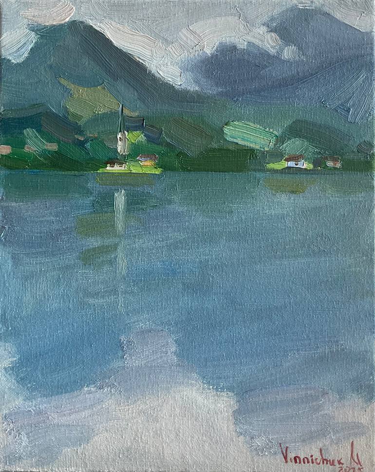 Original Landscape Painting by Mariia Vinnichuk | Impressionism Art on Canvas | church by the lake