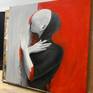 oil painting grayscale with red background
