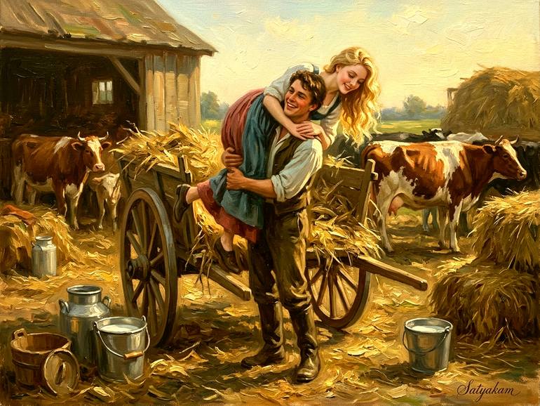 Original Love Digital by Satyakam Garg | Realism Art on Canvas | The Young Ones At The Farm