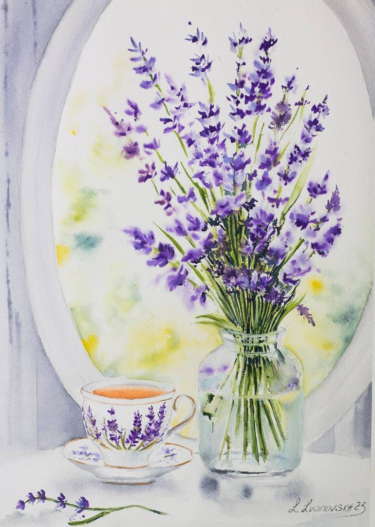 Original Floral Painting by Irina Ivanovska | Realism Art on Paper | Lavender Tea 30x40cm original watercolor painting