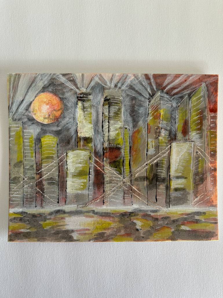 Original Abstract Architecture Painting by Anton Art
