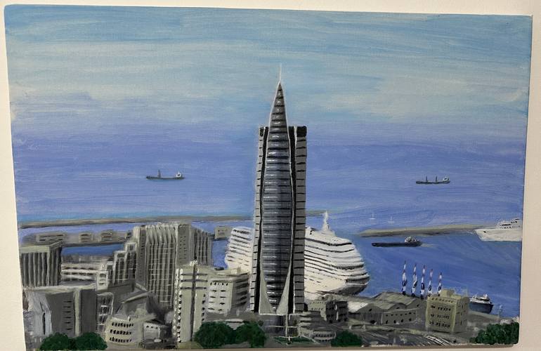 Original Abstract Architecture Painting by Anton Art