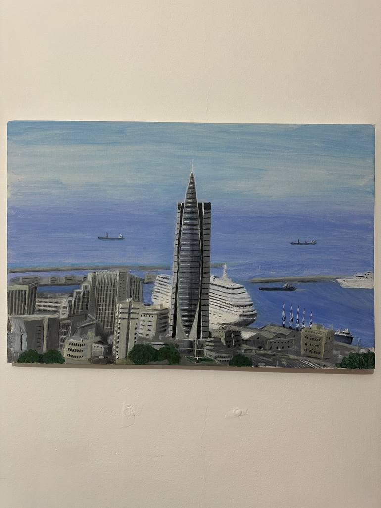 Original Abstract Architecture Painting by Anton Art