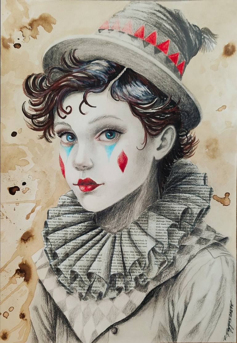 Original Performing Arts Mixed Media by Renata Drygas | Symbolism Art on Fine Art Paper | What If I Looked Into The Future...