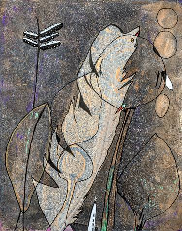 Original Abstract Animal Mixed Media by Jóhanna Sveinsdóttir