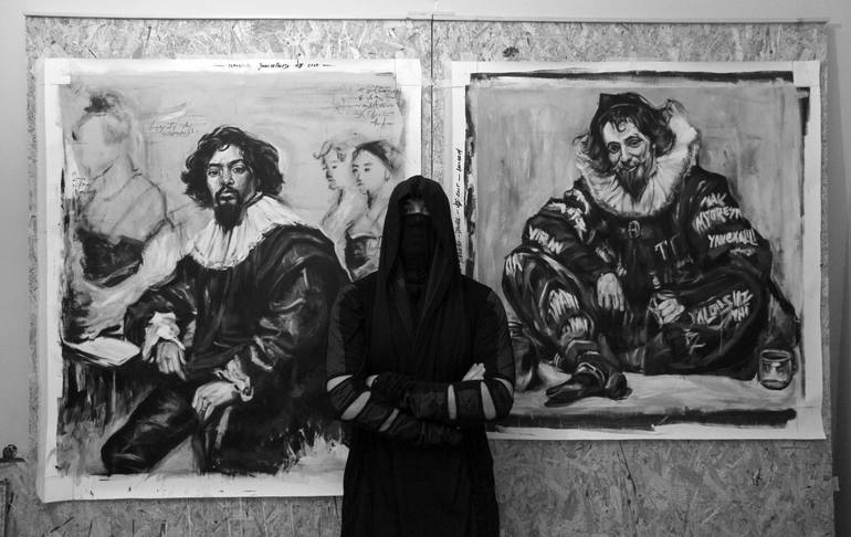 Original Black & White People Painting by Nozvvu Art