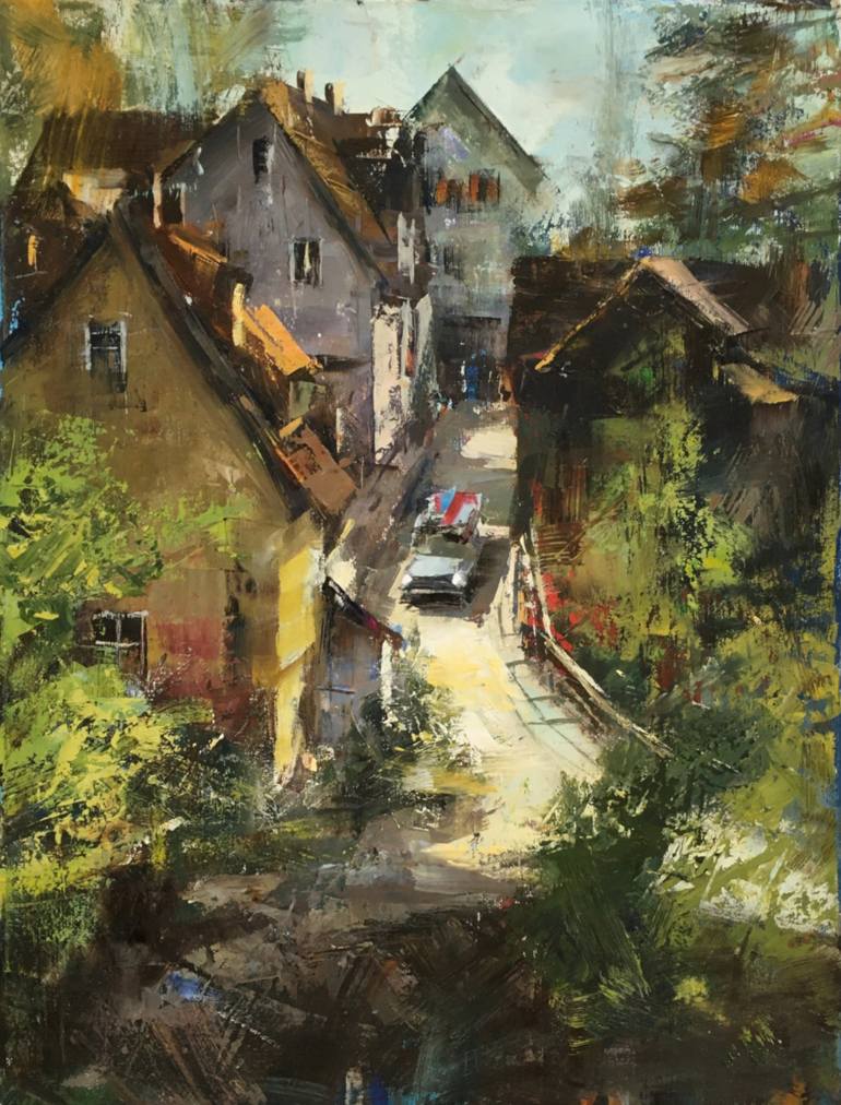 Original Landscape Painting by Wolfgang Huhs | Contemporary Art on Canvas | Way to the mountains