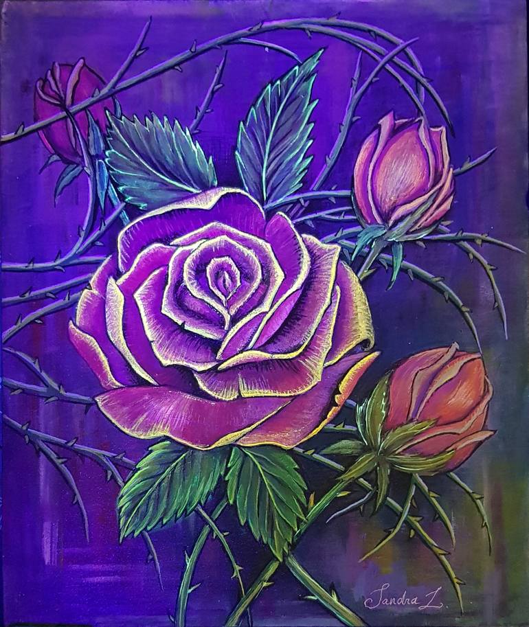 Original Pop Art Floral Painting by Sandra Lopez 