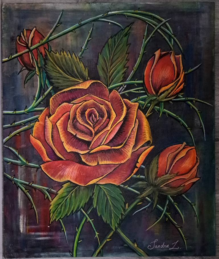 Original Pop Art Floral Painting by Sandra Lopez 
