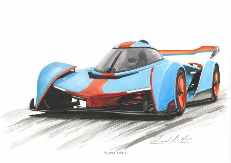 A3 Watercolour painting of McLaren Solus hyper track car Painting