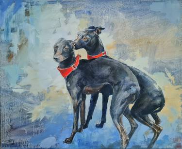 Original Italian Greyhound Oil sale and Colored Pencil Portrait