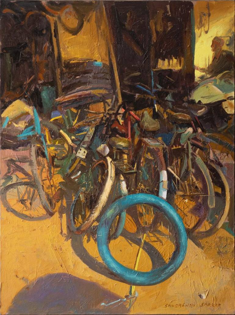 Original Portraiture Transportation Painting by HARENDER DAGAR