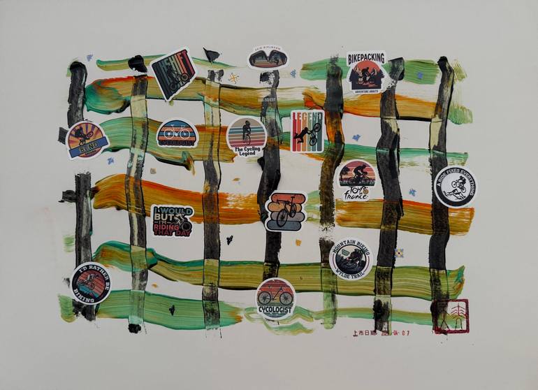 Original Abstract Painting by Sanming Li | Abstract Art on Paper | Ride a bicycle in the bright spring sunshine1
