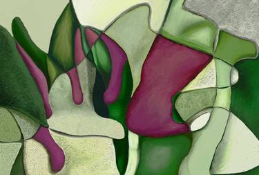 Abstract with Green and Maroon - Limited Edition of 100 thumb