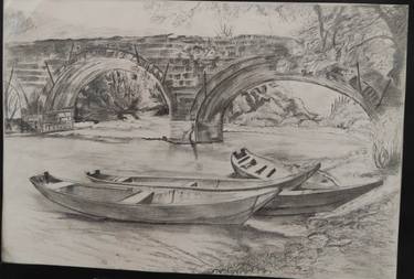 Original Black & White Boat Drawings by Rachana Sompura