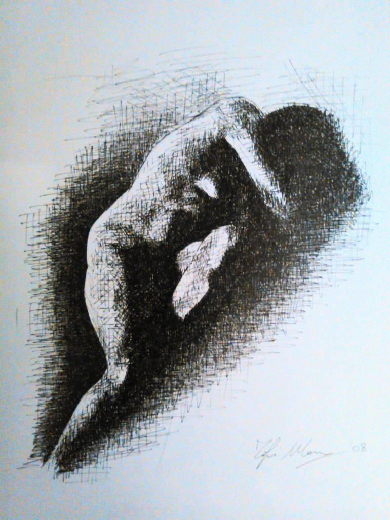 Original Black & White Nude Drawing by Massimo Tofani