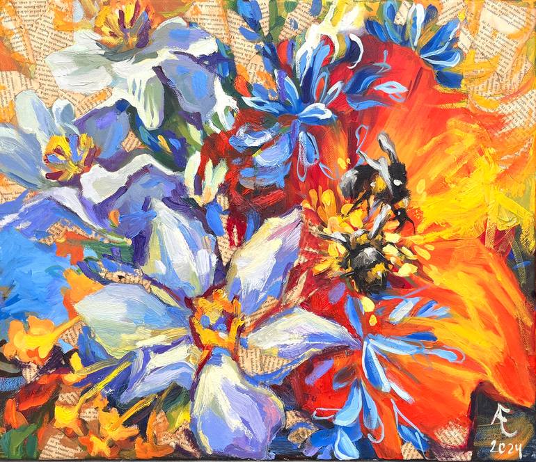 Original Floral Painting by Elena Recondo | Impressionism Art on Canvas | Bouquet of flowers oil painting