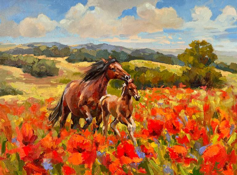 Original Impressionism Horse Painting by Elena Recondo