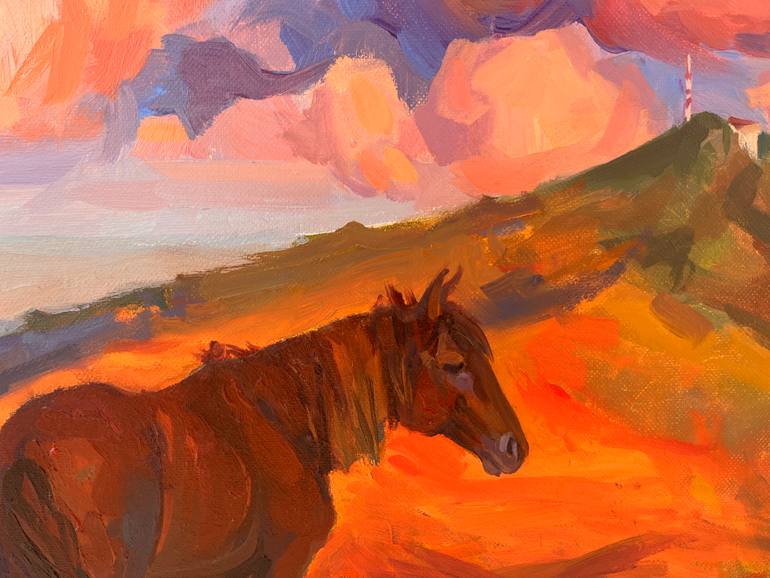 Original Impressionism Horse Painting by Elena Recondo