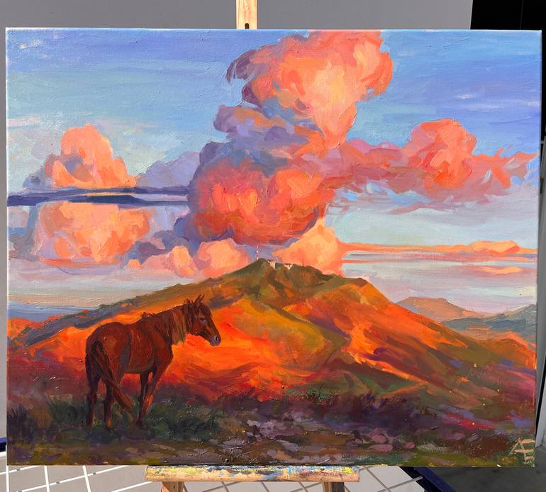 Original Impressionism Horse Painting by Elena Recondo