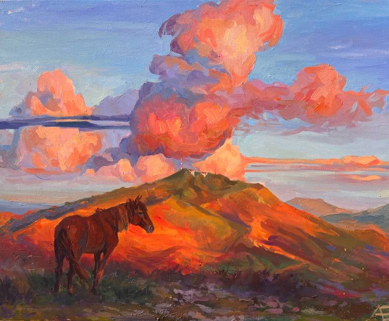 Original Impressionism Horse Painting by Elena Recondo