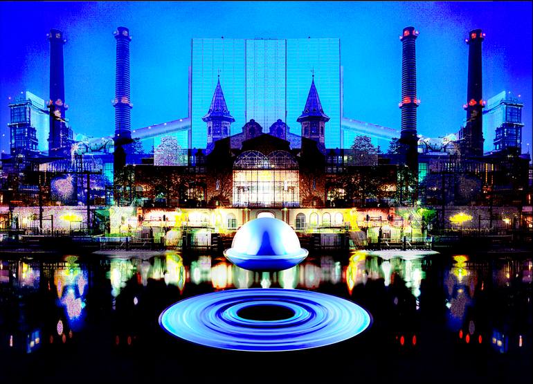 Original Architecture Photography by Giacomo Oteri | Photorealism Art on Paper | POWER STATION BERLIN AND UFO