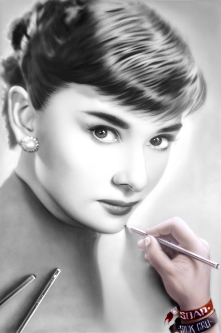 Original Famous Printmaking by Mr Soapski  Photorealism Art on Canvas  Audrey Hepburn