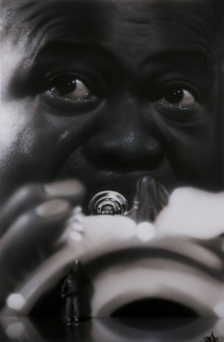 Original Famous Printmaking by Mr Soapski  Photorealism Art on Canvas  Louis Armstrong
