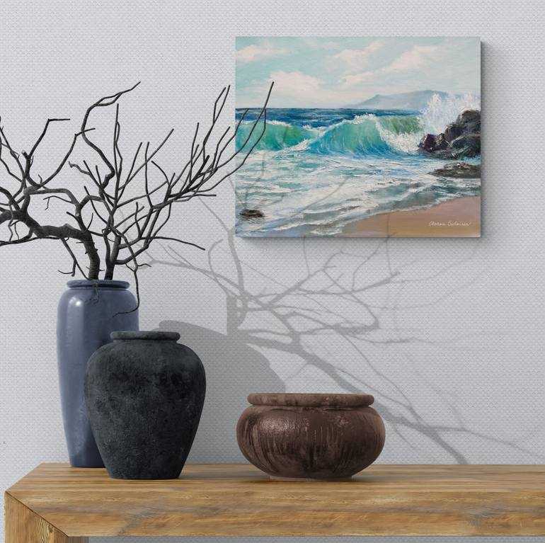 Original Impressionism Beach Painting by Oksana Salminen