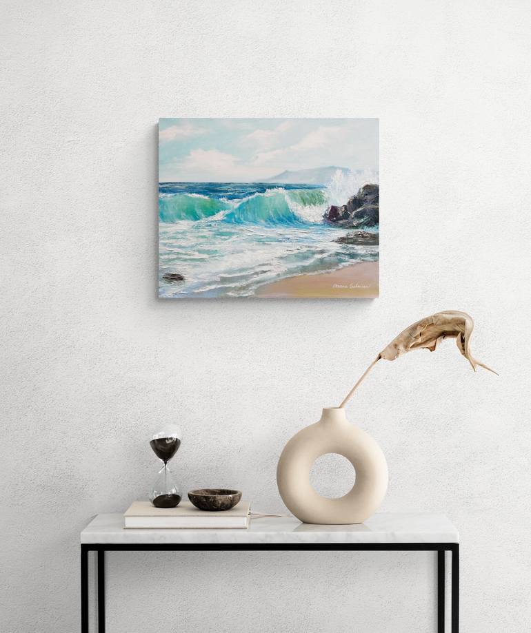 Original Impressionism Beach Painting by Oksana Salminen