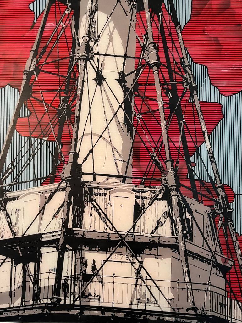 Original Nature Mixed Media by Bosco Bosco | Contemporary Art on Acrylic | lighthouse and red roses