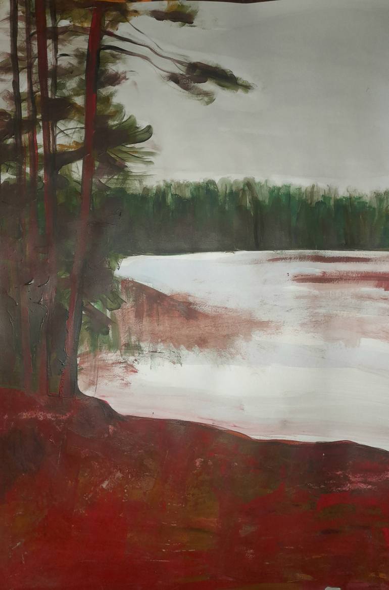 Original Landscape Painting by Alexey Zhucovsky | Expressionism Art on Paper | The winter lake
