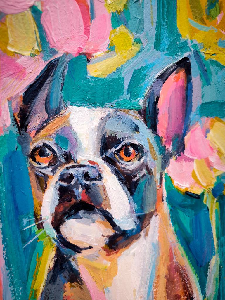 Julia Ruf Rav Portrait of a French Bulldog with Flowers Painting by Julia Ruf ...