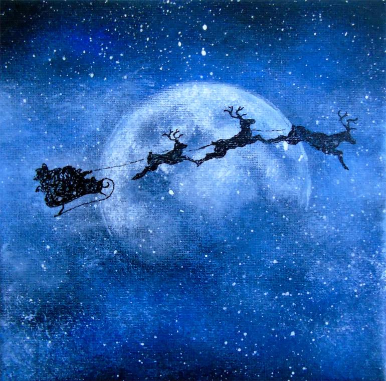 Original Religion Painting by Blaesius Claude | Classicism Art on Canvas | Santa Claus in the moonlight
