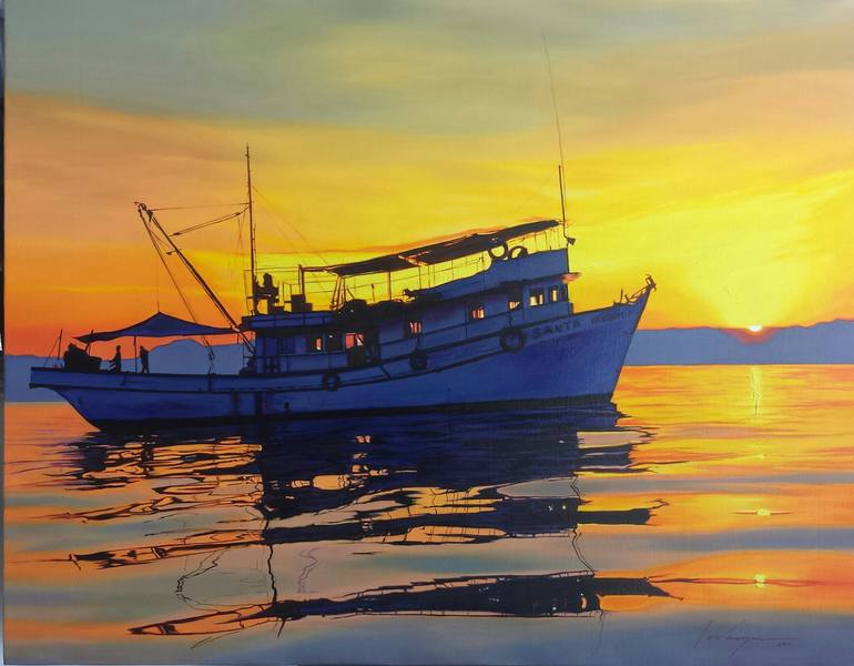 Original Landscape Painting by Leandro Vazquez Martinez | Photorealism Art on Canvas | Sunset on the Santa Monica