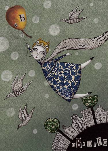 Original Figurative Children Collage by Judith Clay