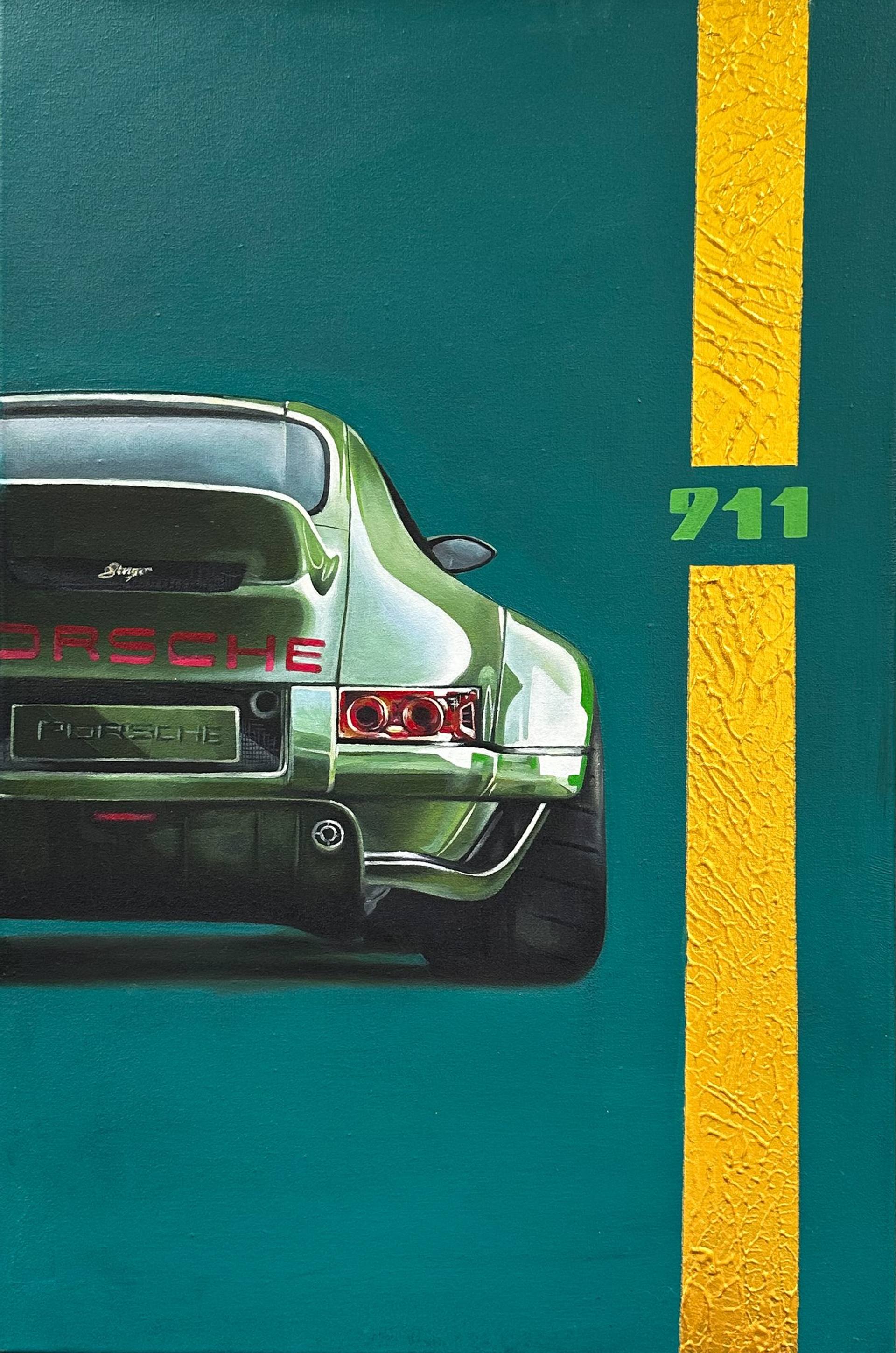 Emerald Elegance: Photorealistic Oil Painting of Porsche 911