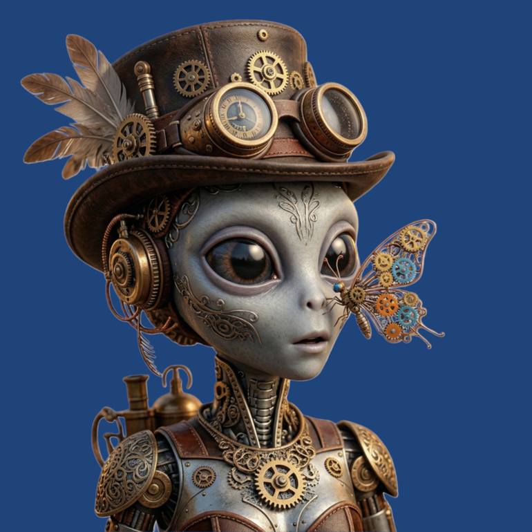 Steampunk Alien Butterfly Kiss Original Digital by banu muazzez arpalı