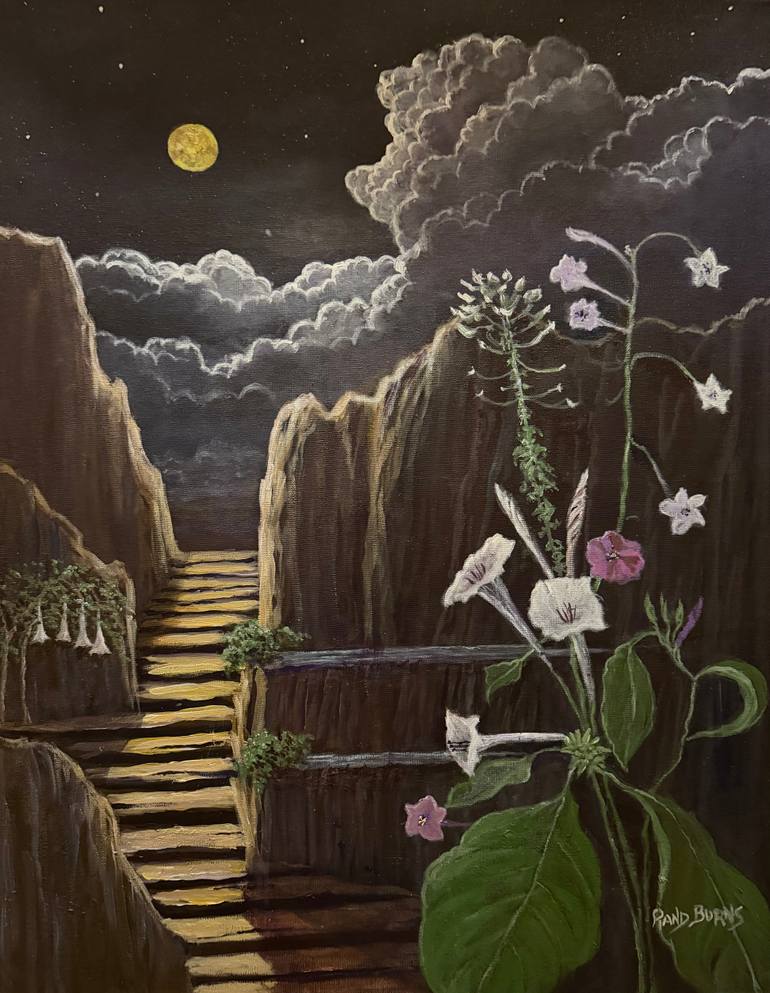 Original Floral Painting by Randy Burns | Realism Art on Canvas | Trumpets Of The Night