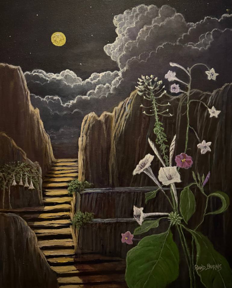 Original Floral Painting by Randy Burns | Realism Art on Canvas | Trumpets Of The Night