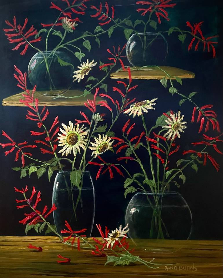 Original Floral Painting by Randy Burns | Realism Art on Canvas | Italian White And Roman Red